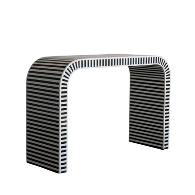 Wood, Resin And Buffalo Bone Inlay Console Table With Striped Pattern And Waterfall Edge