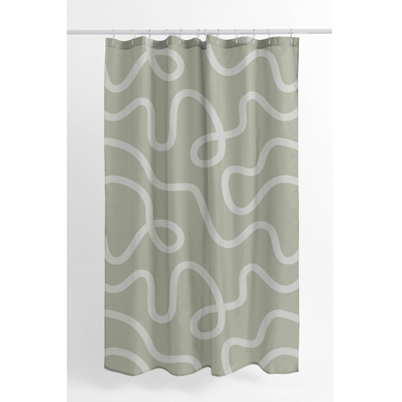 Squig Ultra-Thin Lightweight Shower Curtain, Light Green