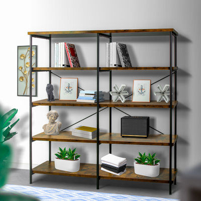 Lund 63 Inch Industrial 4 Tier Shelf Bookshelf, Particleboard, Metal Frame