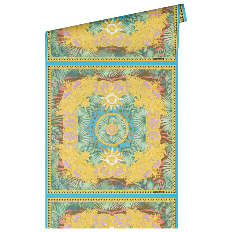 Versace Heartthrob Mirage Unpasted Vinyl Wallpaper, Gold/Blue/Green/Pink