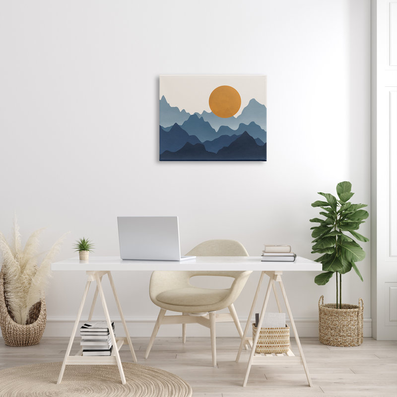 «Rising Sun Jagged Layered Mountain Range Peaks», art mural par JJ Design House LLC, H 24 po x l 30 po x P 1,5 po