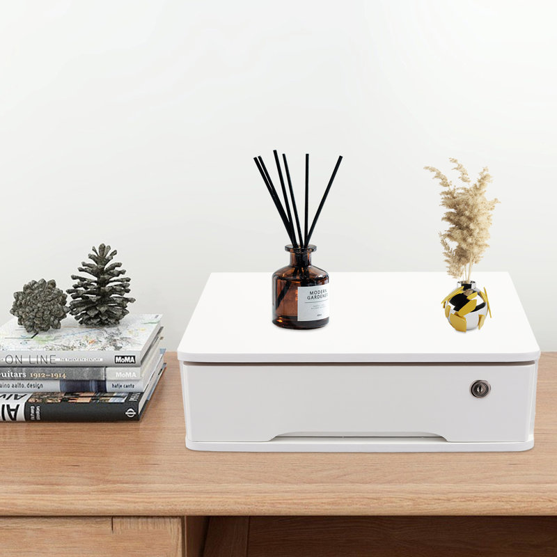 Organisateur de bureau en bois avec tiroirs verrouillables, Blanc