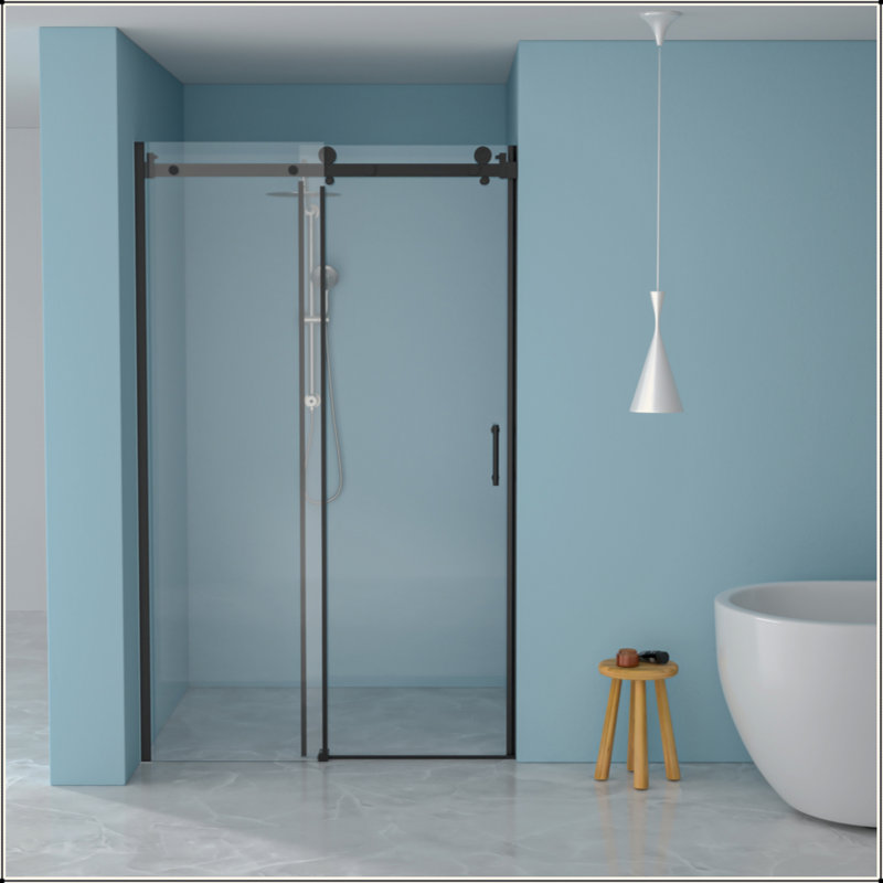 Porte de douche simple coulissante - Verre trempé de 8 mm avec cadre en acier inoxydable 304