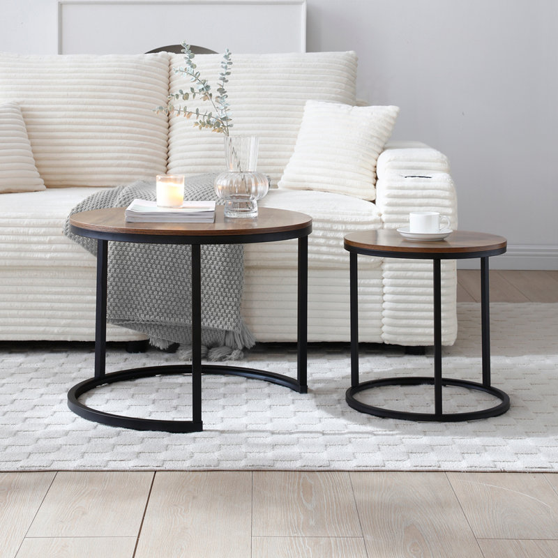 Ensemble de 2 tables gigognes, Noir, Noyer
