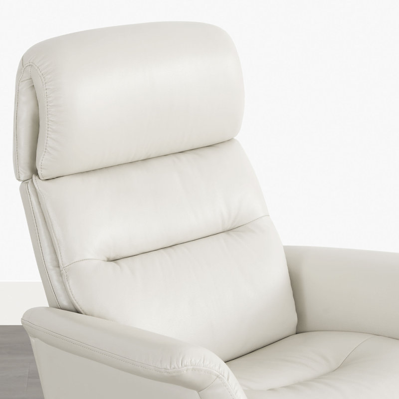 Genuine Leather Accent Chair With Adjustable Headrest & Ottoman, Light Gray