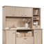 Bureau brun et construction légère, espace de rangement ouvert avec tablettes réglables, portes cachées derrière les tiroirs, tiroirs à extension complète, panneau robuste, tablettes robustes, glissières lisses