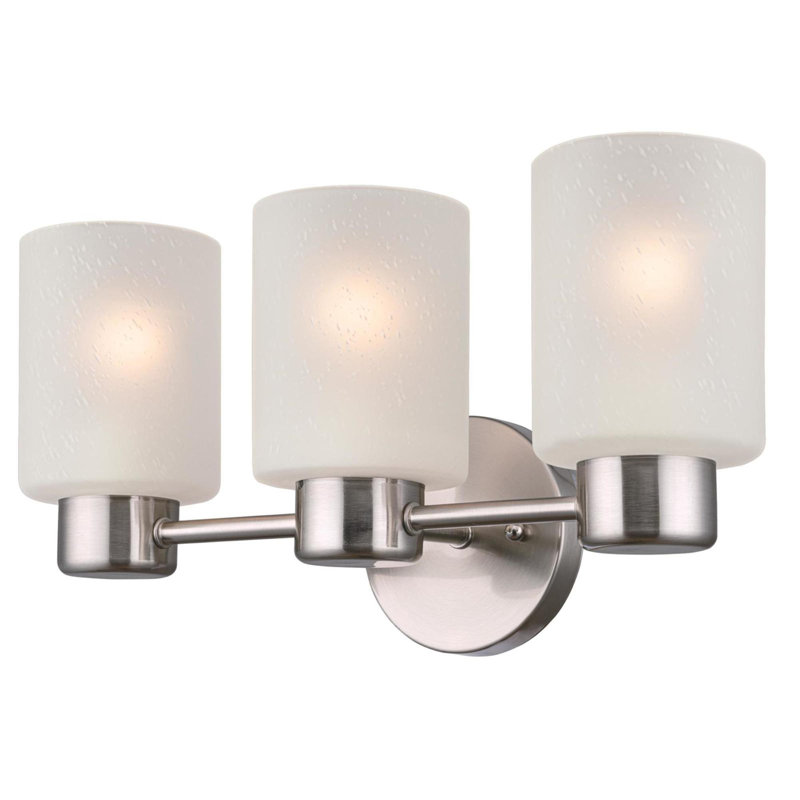 3 - Light Dimmable Vanity Light, Frosted Seeded Glass, Brushed Nickel