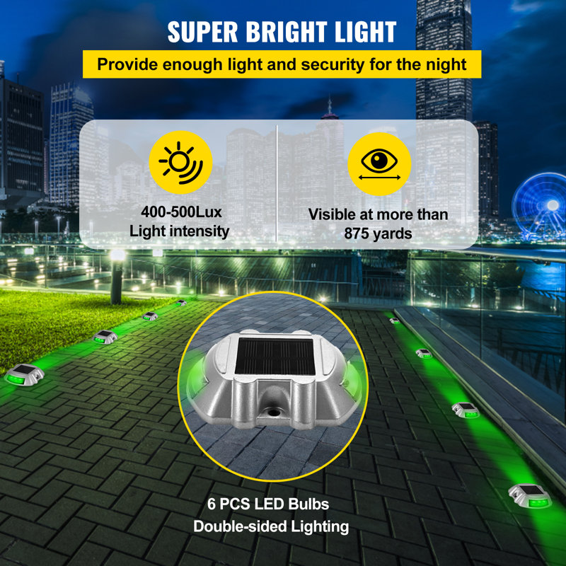 Green LED Solar Powered Aluminum Pathway Light Pack