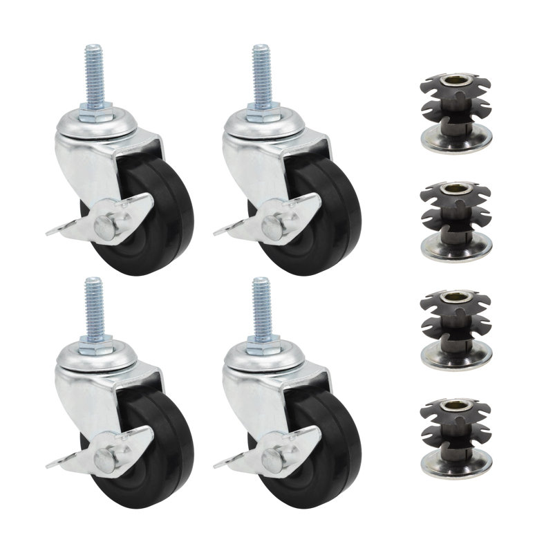 1-1 / 8 po Insertion de roulettes rondes en métal double étoile avec freins