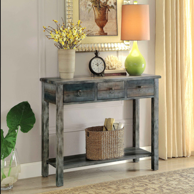 Console Glancio au fini gris antique et bleu sarcelle
