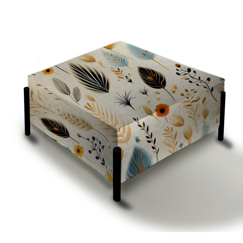 Grand repose-pieds carré à motif floral bohème Earthy Elegance IV