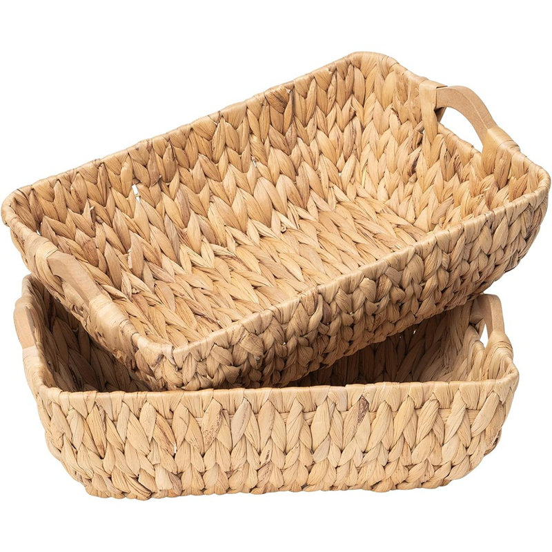 Ensemble de 2 paniers de rangement en jacinthe d'eau tissés à la main - Organisateurs de tablettes en osier naturel