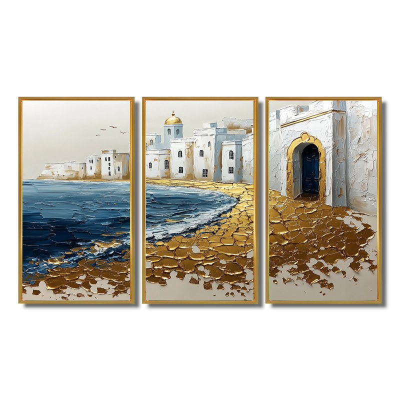 Ensemble de décorations murales marocaine, plage d'Essawaira dans les tons dorés et blancs III - Maroc