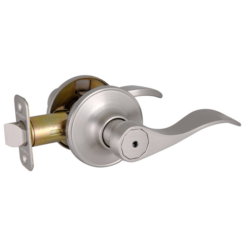 Springdale Satin Nickel Privacy Bed/Bath Door Lever with Universal 6-Way Latch, Satin Nickel, 2-Way Latch