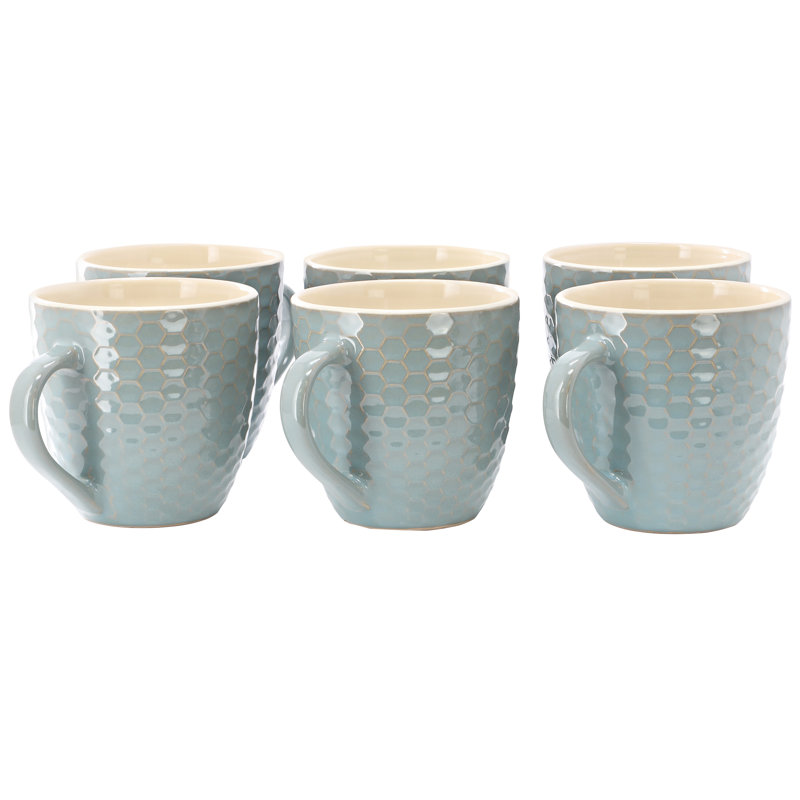  Honeycomb 6-Piece 15 oz. Mug Set, Assorted Colours, Teal