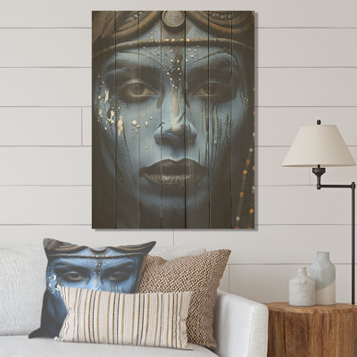 «Blue Mursi's Pride In Afrique Portrait I - Tribal africain sur bois»