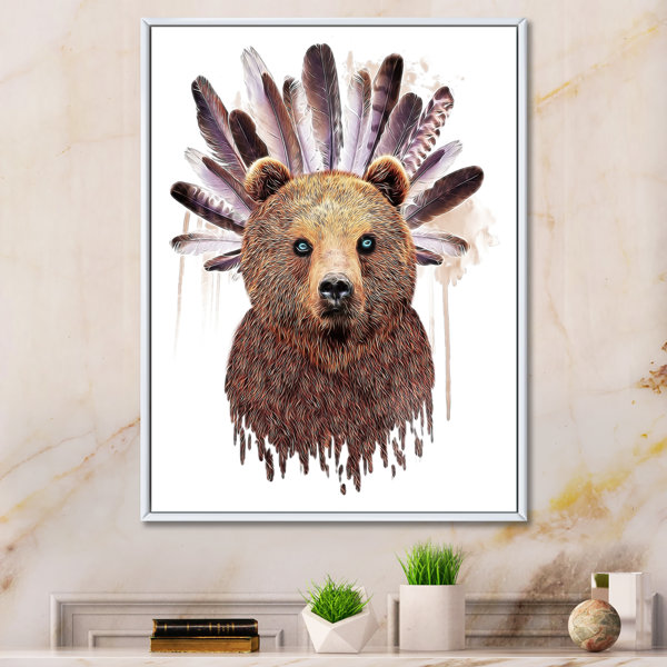 Millwood Pines Cartoon Brown Bear With Indian Headdress Framed On ...