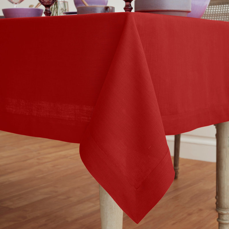 100% Pure Linen Tablecloth - Fete, Red, 132" L x 60" W