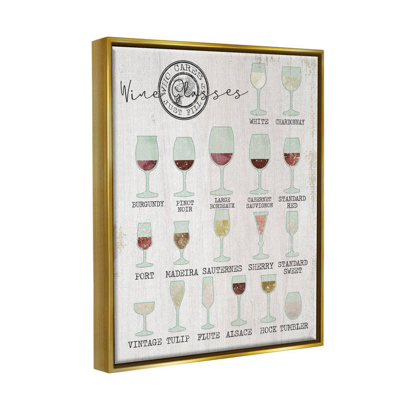 «Wine Wine Glasses» par Daphne Polselli, L 17 po x H 21 po, Cadre flottant métallique doré