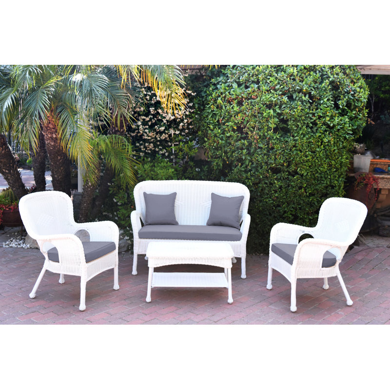 Bellas 4 Piece Sofa Set with Cushions, Steel, White