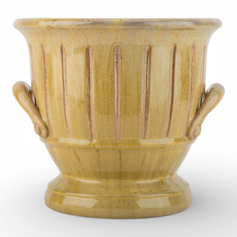Mustard Ceramic Planter With Ribbed Design