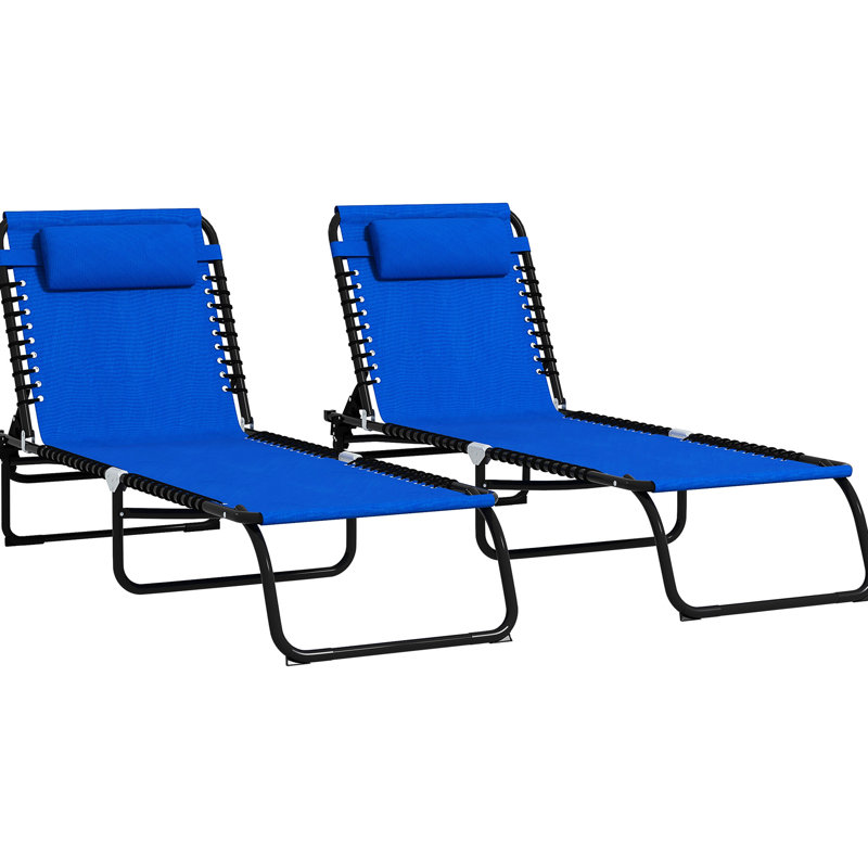 4 sièges de patio inclinables - filet respirant, pour l'extérieur, chaise longue portative bleue