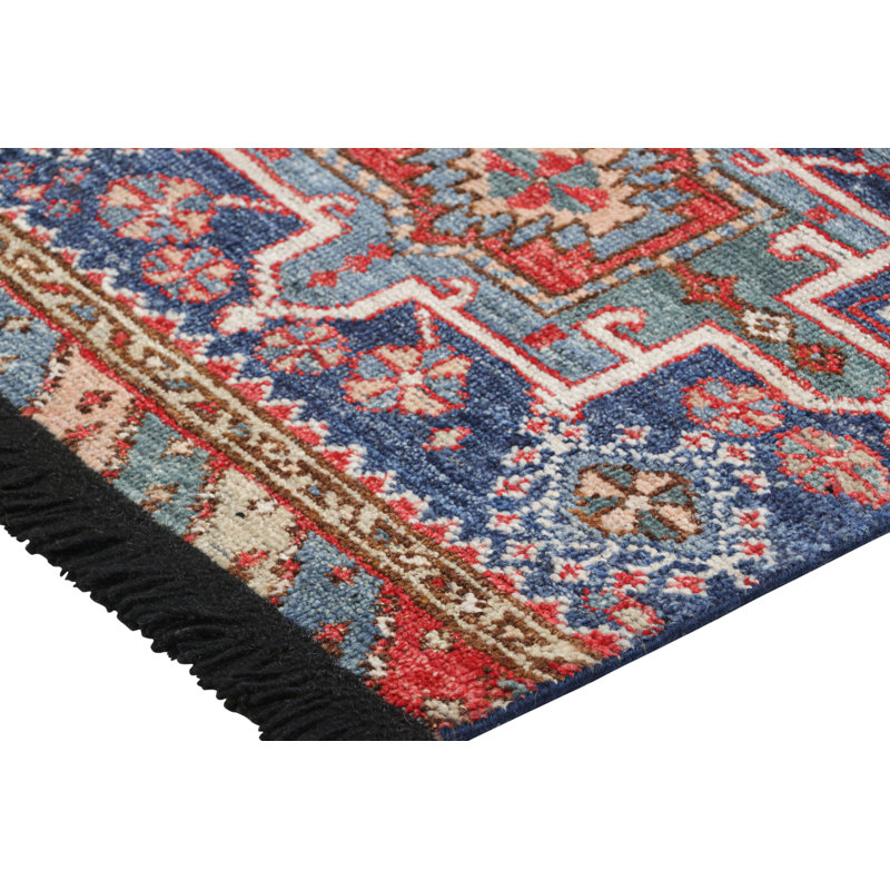 Rug & Kilim’S Tribal Rug In Blue And Red With Primitivist Geometric Patterns