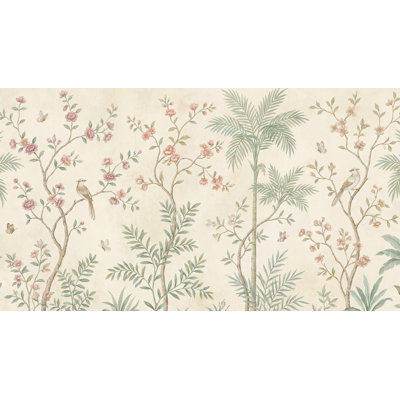 Papier peint floral rétro avec oiseaux