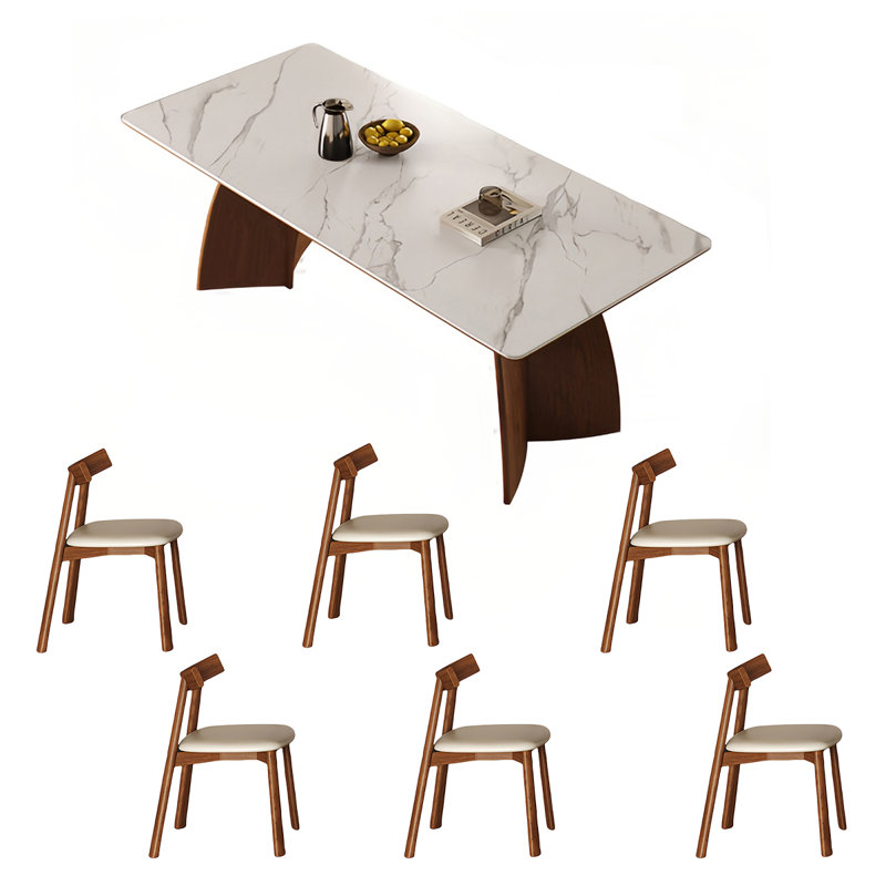 Rectangular rock plate dining table and chair set, 29.52"H x 70.86"L x 31.49"W
