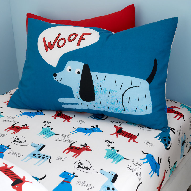 Woofing Dogs Reversible Duvet Cover Set, Blue, 120 x 150 cm - 1 Pillowcase 50 x 70 cm