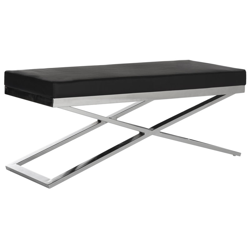 Serena Faux Leather Upholstered Bench, Black/Silver