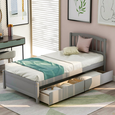 Platform Storage Bed Wood Bed Frame With Two Drawers And Headboard