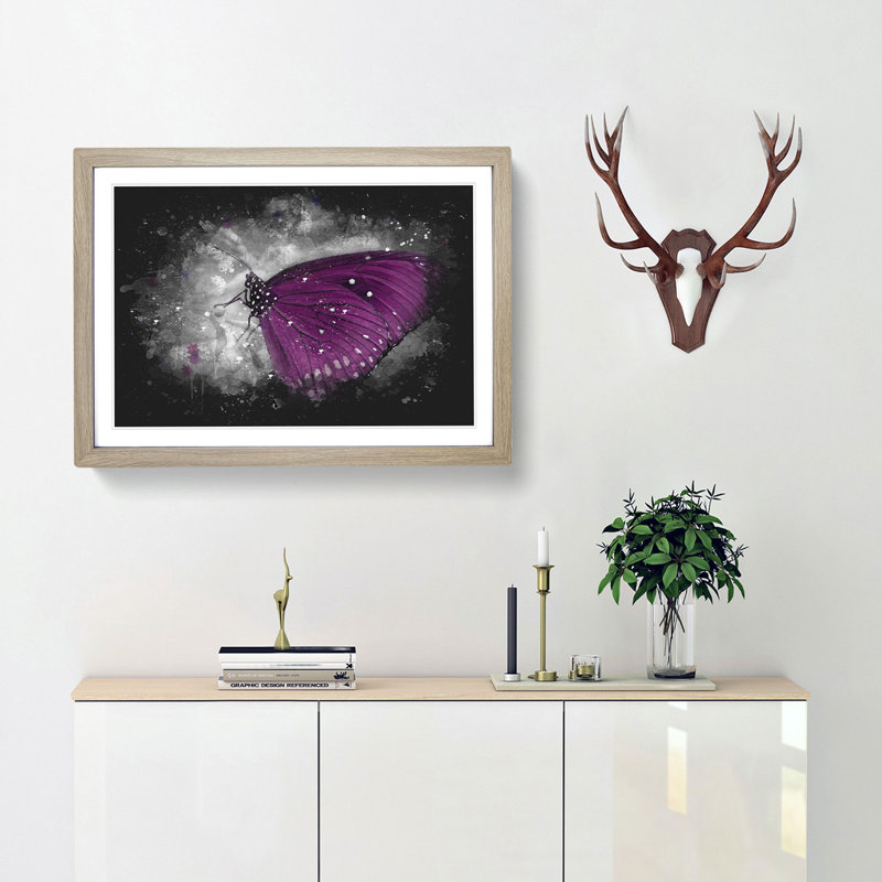 Butterfly upon a Flower - Picture Frame Graphic Art Print, 33cm H x 45cm W x 2cm D, Oak Framed