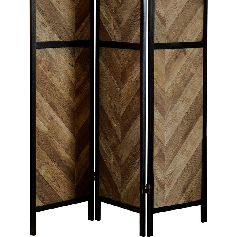 3 paravents rustiques à motif de chevrons tabac, pour une touche d'intimité et de beauté, 71,75 po x 52 po x 0,7 po