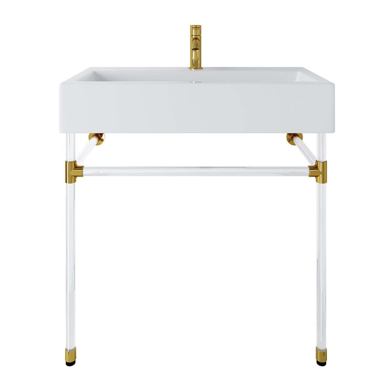 Redeem 32" Clear and White Acrylic Wall-Mount Bathroom Vanity