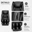 Fauteuil inclinable de massage électrique complet avec système de rouleaux dorsaux, compression d'air, haut-parleur Bluetooth et éclairage d'ambiance