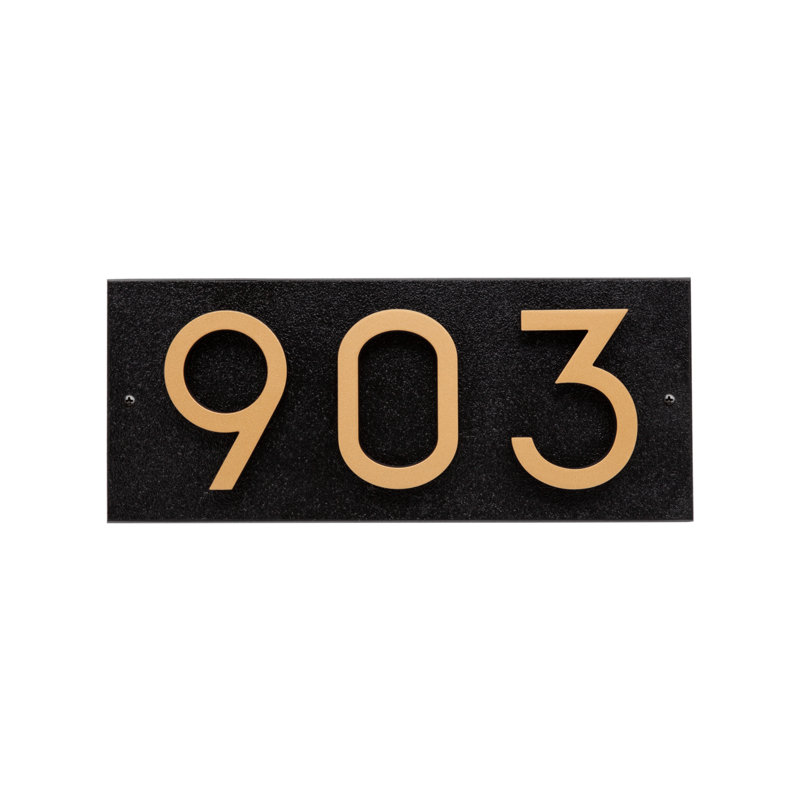 Floating 3-Number Horizontal Sign, Black /w/ Black / Gold Modern Font Numbers, Yes