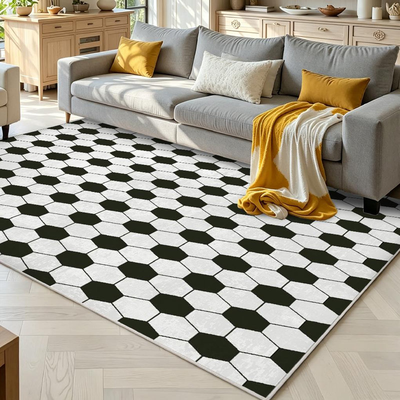 Tapis d'intérieur blanc lavable à la machine avec ballon de football, Rectangle 71" x 98"