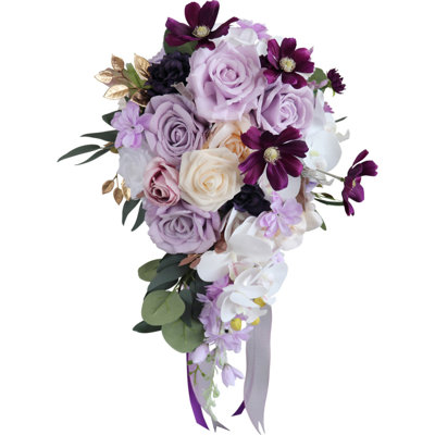 Purple Bridal Bouquet Cascading, Wedding Bouquets for Bride, Lavender Bride Artificial Flowers Bouquets