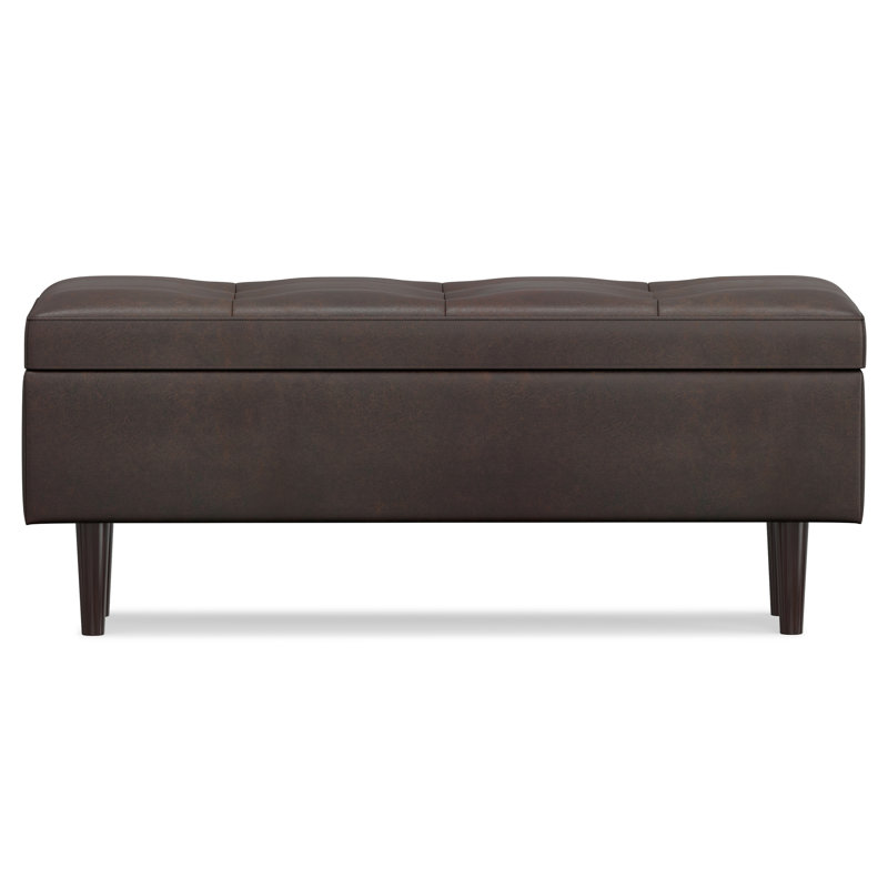Shay 48"W Upholstered Vegan Leather Mid-Century Modern Rectangular Lift-Top Coffee Table Storage Ottoman