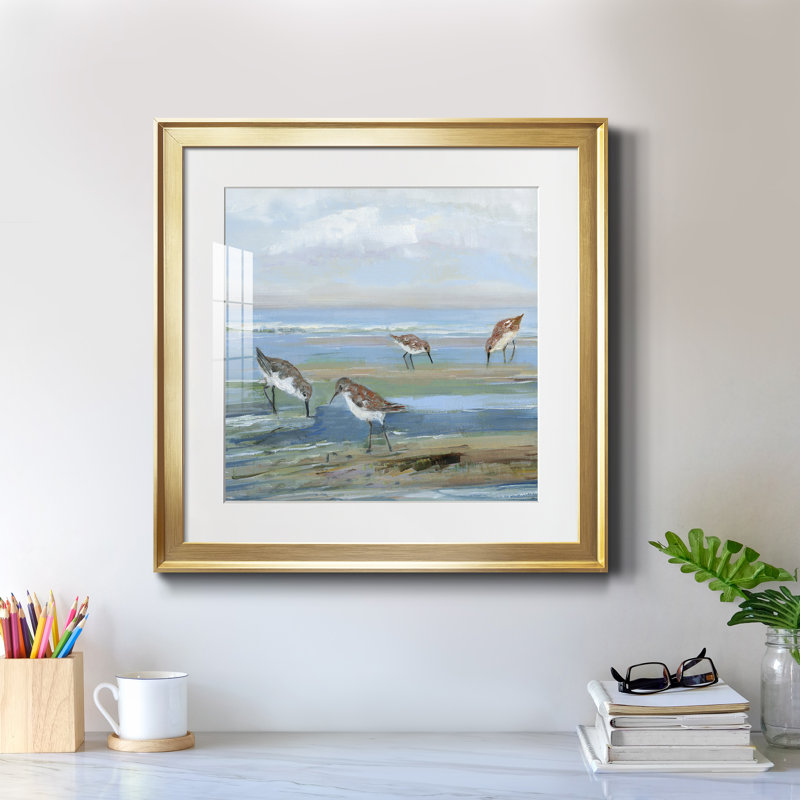 Seabird Beach III - peinture encadrée, Toile encadrée dorée, H 22,5 po x l 22,5 po x P 1,5 po
