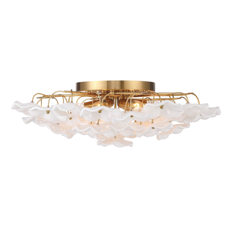 Seguis 22.5'' Aged Brass Semi Flush Mount, Blanc