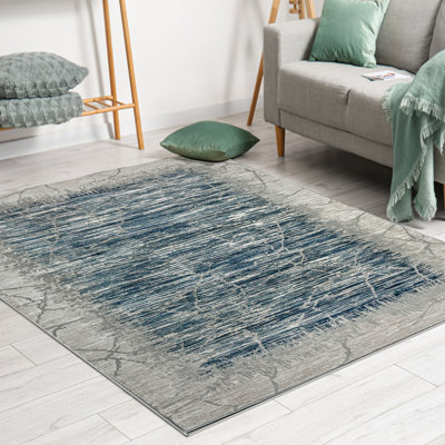 Tapis bleu Davide 1229 - motif transitionnel moderne, texture douce haute-basse