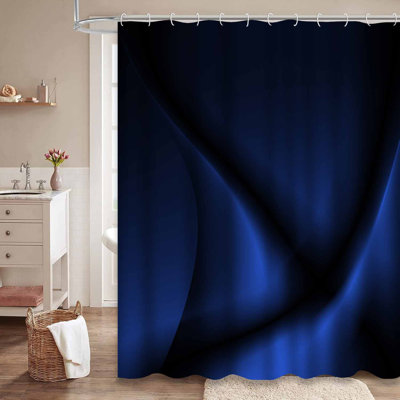 Rideau de douche bleu à vagues abstraites bleu marine avec 12 crochets