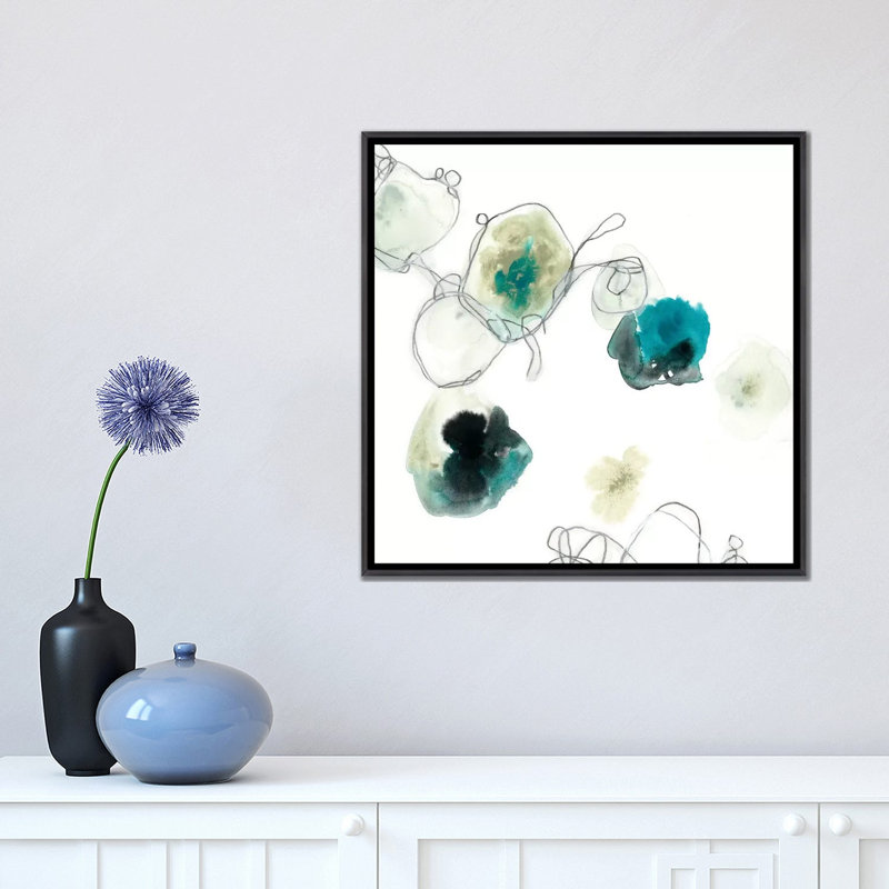 «Microcosm IV» par June Erica Vess, H 18 po x l 18 po x 1,5 po, Toile avec cadre noir patiné
