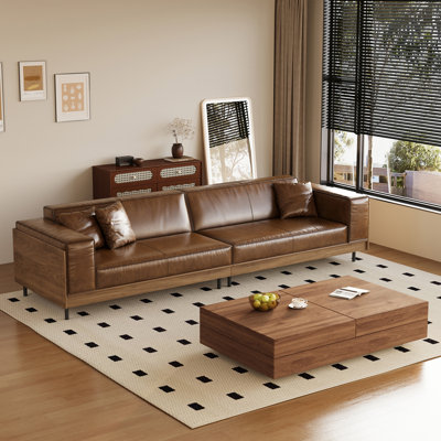 Ensemble de canapé et table basse en cuir avec cadre en bois et rangement