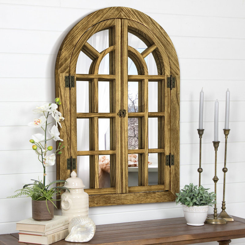 Paola Solid Wood Dome Mirror, 30" x 20", Medium Wood