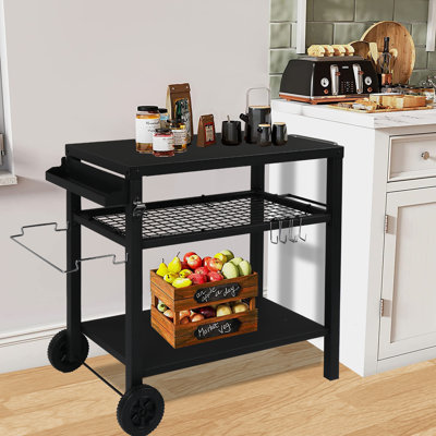 Bernece Outdoor Grill Dining Cart Movable BBQ Trolley with Two Wheels by Wade Logan