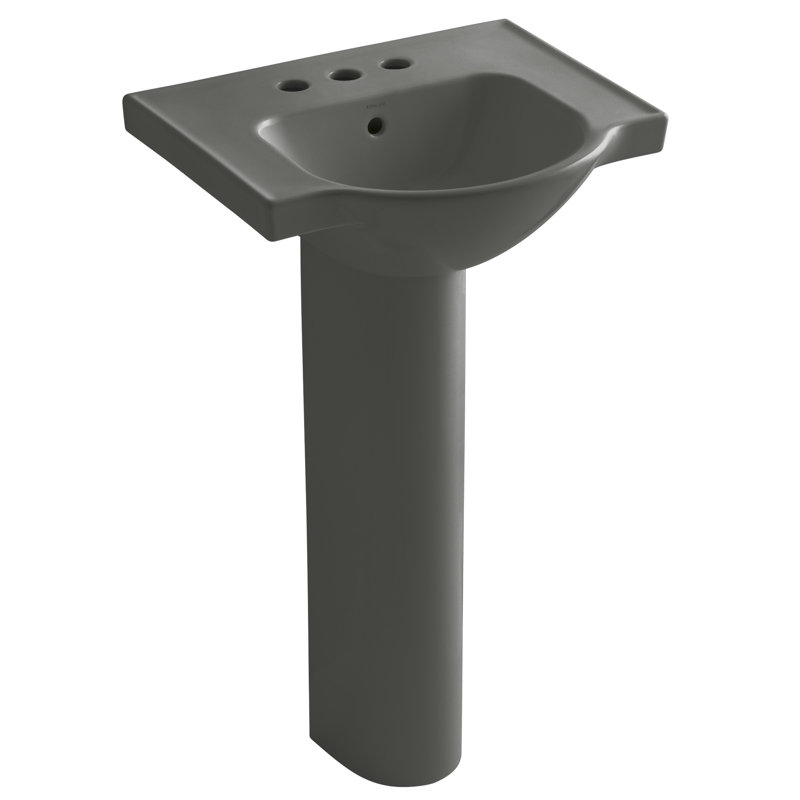 Veer™ Ceramic Pedestal Bathroom Sink with Overflow, Thunder Gray, 4" Centers, 35.5" H x 24" L x 18.25" W