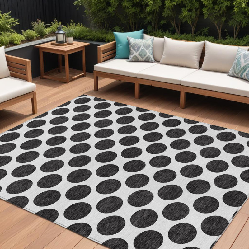 Tapis intérieur lavable à pois noir 9 'X 12'